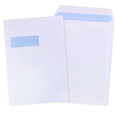 100 x C4 Window Self Seal Envelopes 324x229mm - White, 90gsm